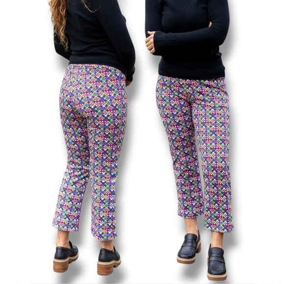 Lesley Evers Pants - Lesley Evers Audrey Knit Pants Large Fioretta Colorful Geo Print Preppy Pockets